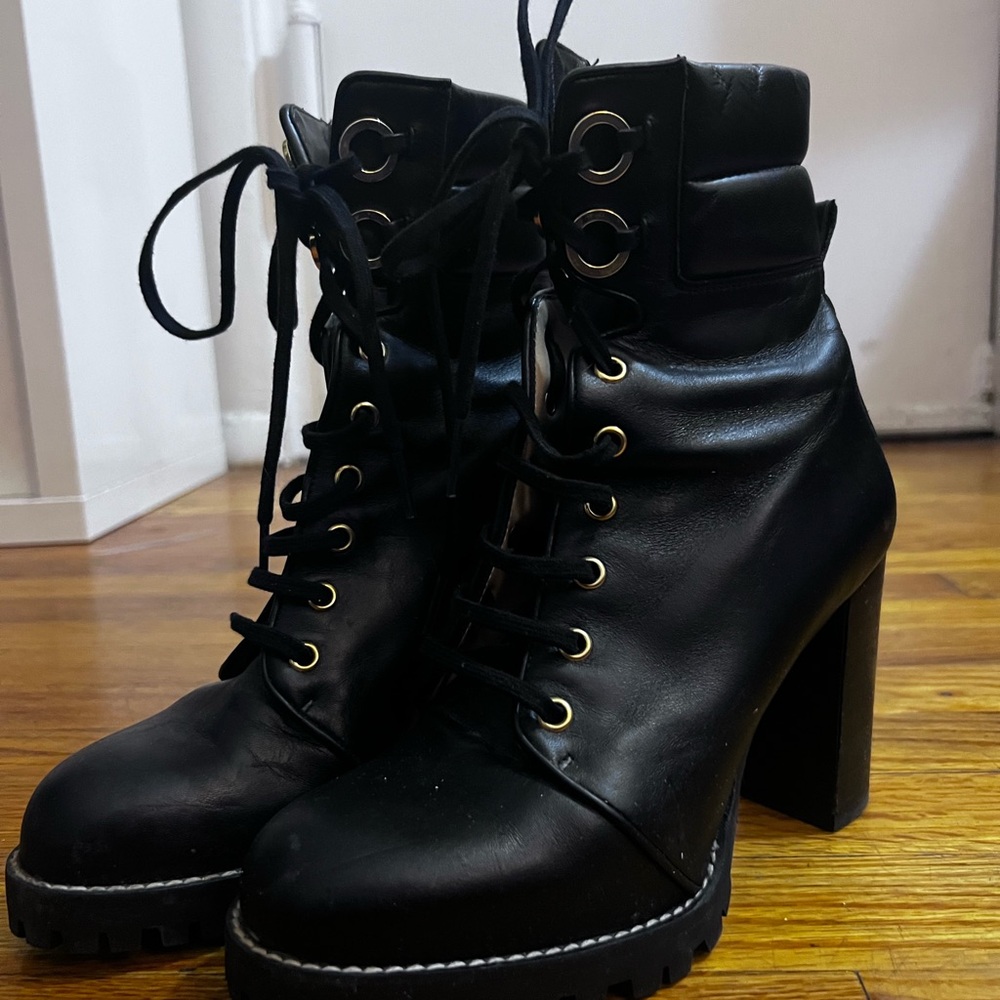 Stuart Weitzman Black Lace-Up Ankle Booties